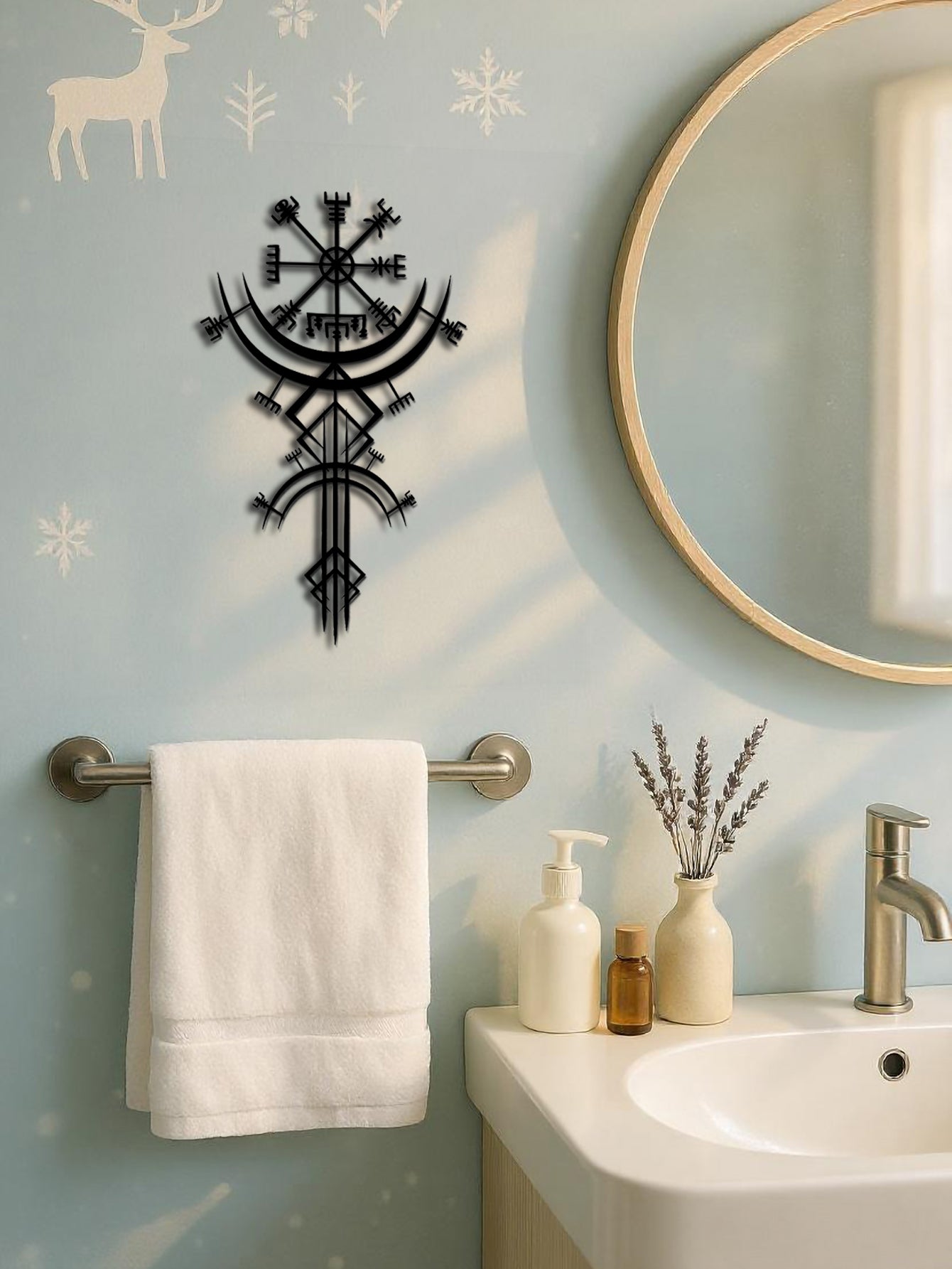 Viking Metal Wall Art,Norse Rune Wall Decor,Medieval Mythology Iron Hanging
