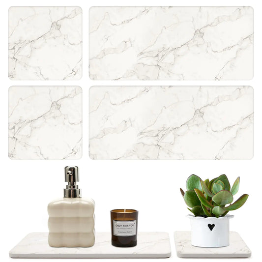 4 Pcs Water Absorbing Stone Drying Trays for Sink Bathroom Accessories Kitchen Soap Tray Toothbrush Vanity Tray Ceramic Soap Dispenser Dish Holder Marble Kitchen Counter Bathroom Sink Tray Organizer