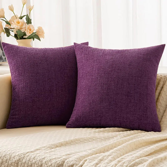 Woaboy Pack of 2 Plum Purple Pillow Covers 20x20 Inch Soft Chenille Couch Throw Pillows Solid Color Cushion Covers Home Decoration for Spring Sofa Living Room