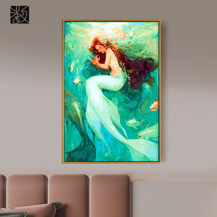 DIY Digital Oil Painting Mermaid Wall Decor (Living Room)
