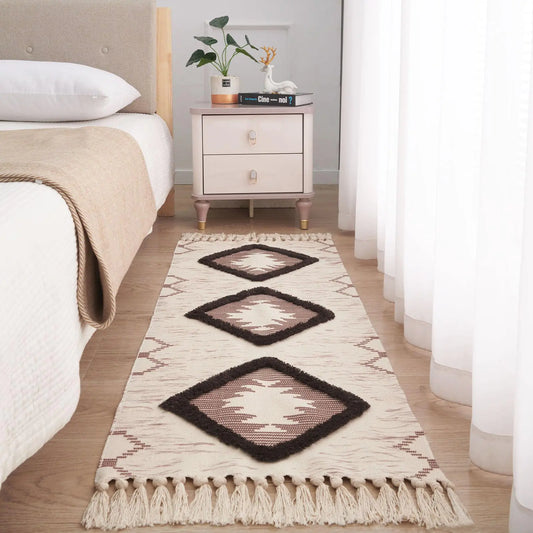 Boho Runner Rug 2x4.3 Hallway Runner Rug Washable Farmhouse Runner Rugs Tufted Rug Runner with Tassels Woven Bedroom Runner Rug Entryway Runner Rug