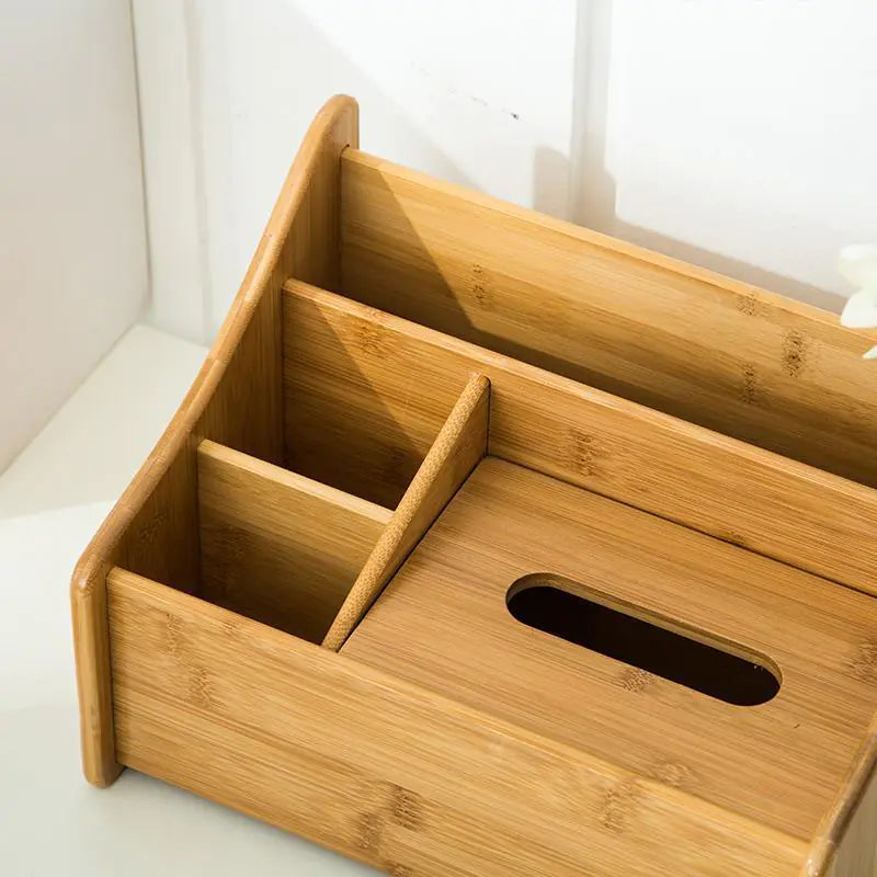 Bamboo Desktop Organizer Box for Cosmetics and Tissues