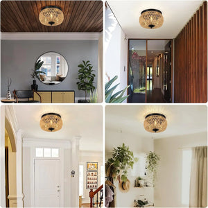 3 Lamp Woven Rattan Recessed Chandelier Lamp Fixture With Handmade Cage Lampshade For Bedroom, Kitchen, Hallway, Porch   Unavailable Platforms- Welfel