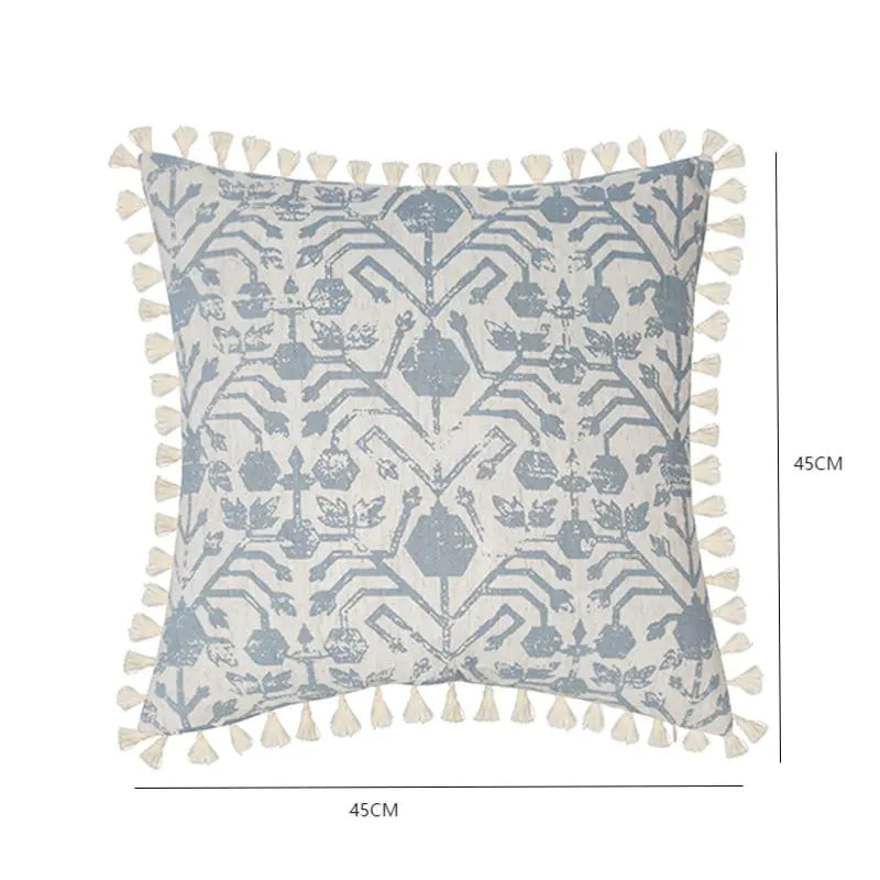 Tufted Cotton Throw Pillow Cushion Cover with Tassels