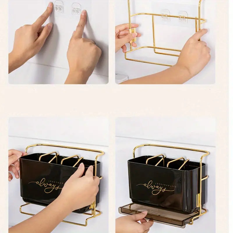 Wall-Mounted Cutlery Storage Box with Drawer Organizer