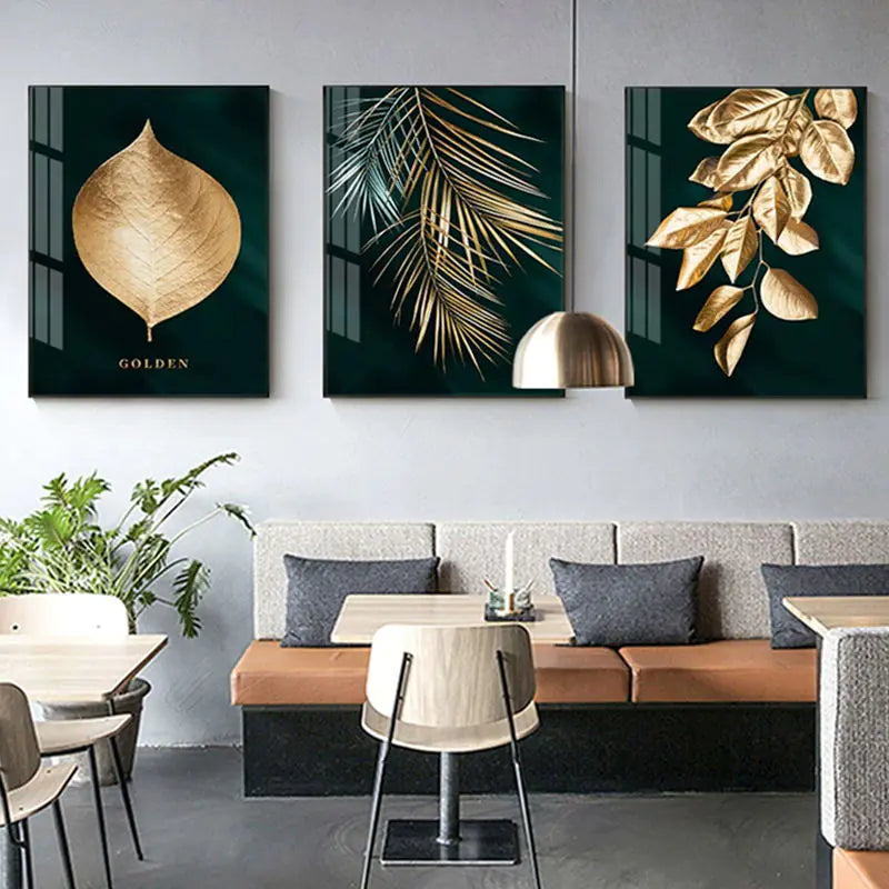HD Modern Abstract Plant Gold Leaf Canvas Wall Art