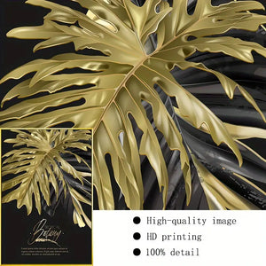 Black and Gold Leaf Wall Canvas Art for Home Decor