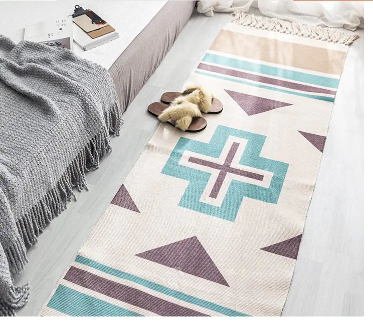 Bohemian Cotton Linen Tassel Woven Rug (Retro Style)