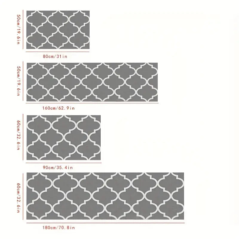 2pcs Non-slip Geometric Gray Kitchen Rugs (Various Sizes)