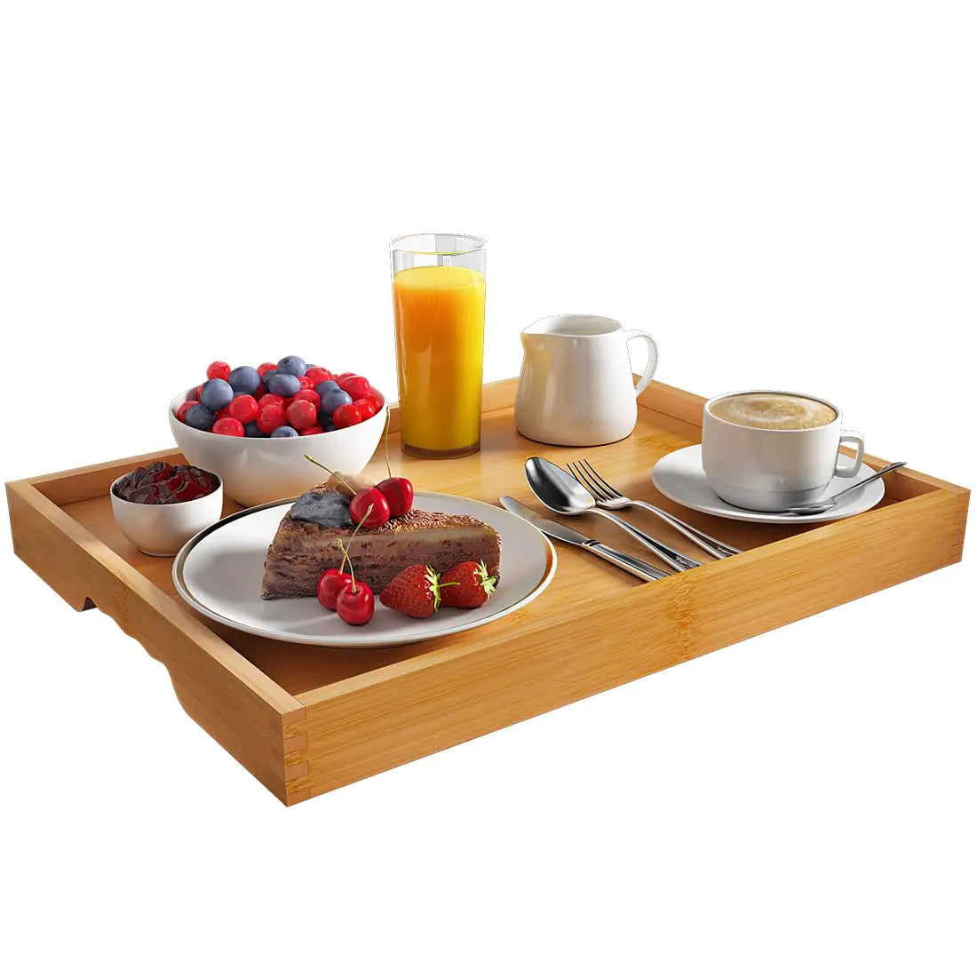Artmeer Bamboo Breakfast Serving Tray Portable Serving Platters Tray Great for Dinners Party Tea Bar Table Breakfast Snack Trays (Bamboo Color)