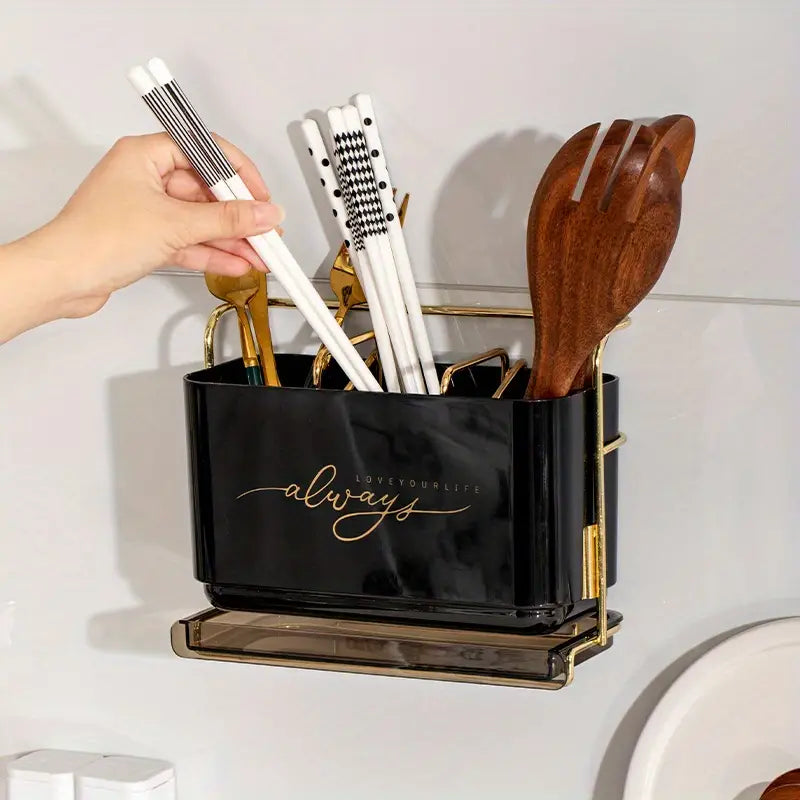 Wall-Mounted Cutlery Storage Box with Drawer Organizer