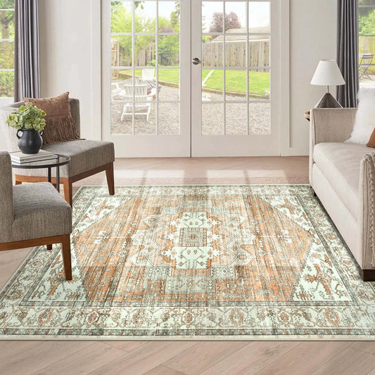 3X5 Area Rugs for Bedroom: Washable Rug Vintage Boho Non-Slip Rug Soft Low Pile Indoor Carpet for Living Room Kitchen Hallway Entryway(Beige Brown 3x5)