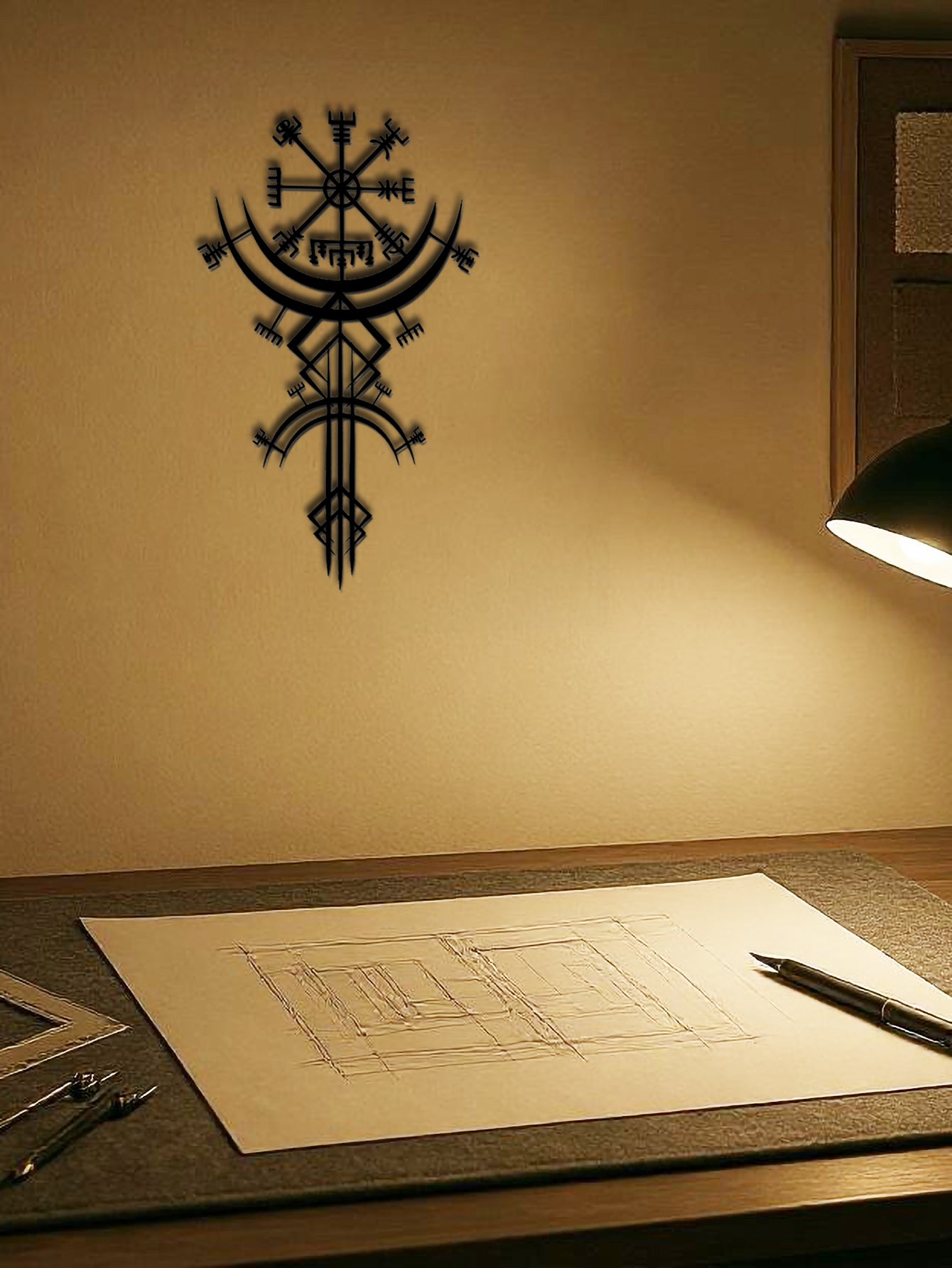 Viking Metal Wall Art,Norse Rune Wall Decor,Medieval Mythology Iron Hanging