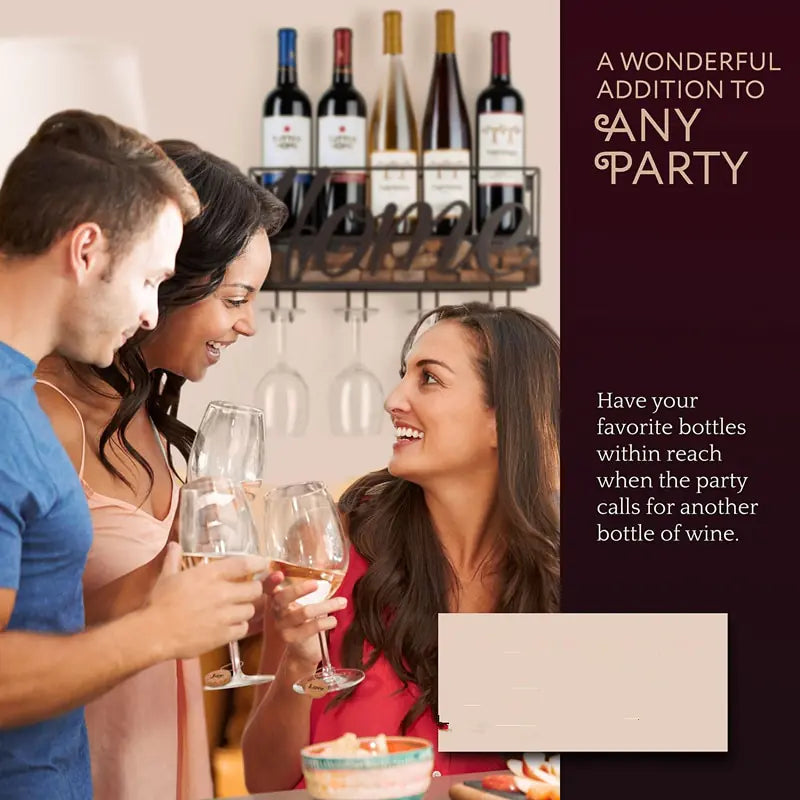 Vintage Iron Wall-Mounted Wine Rack and Glass Holder