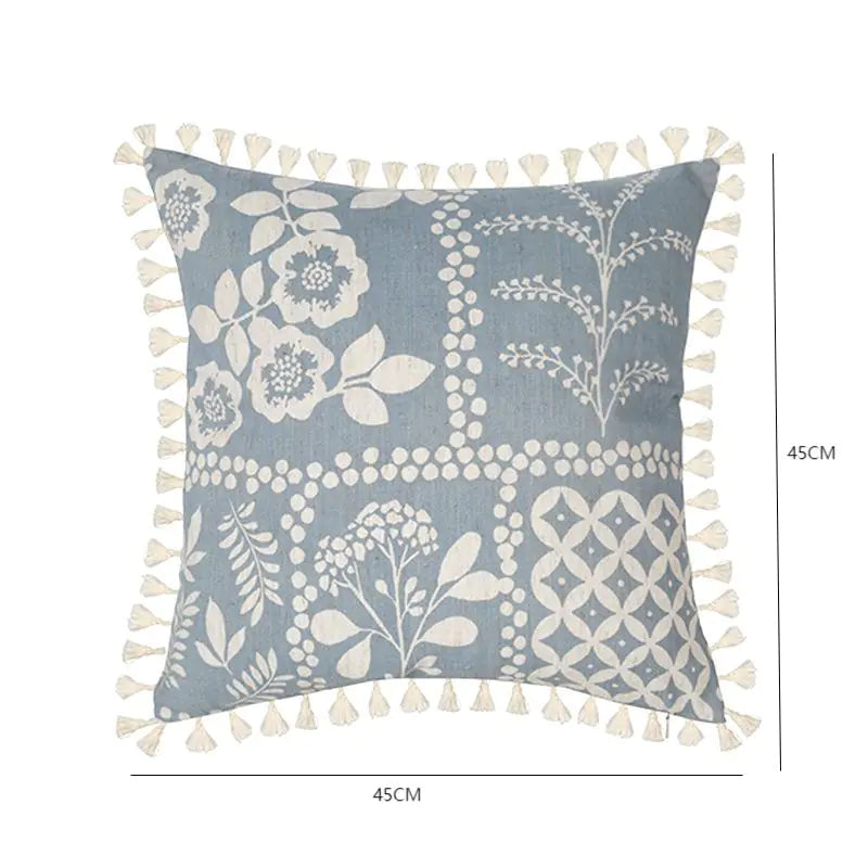 Tufted Cotton Throw Pillow Cushion Cover with Tassels