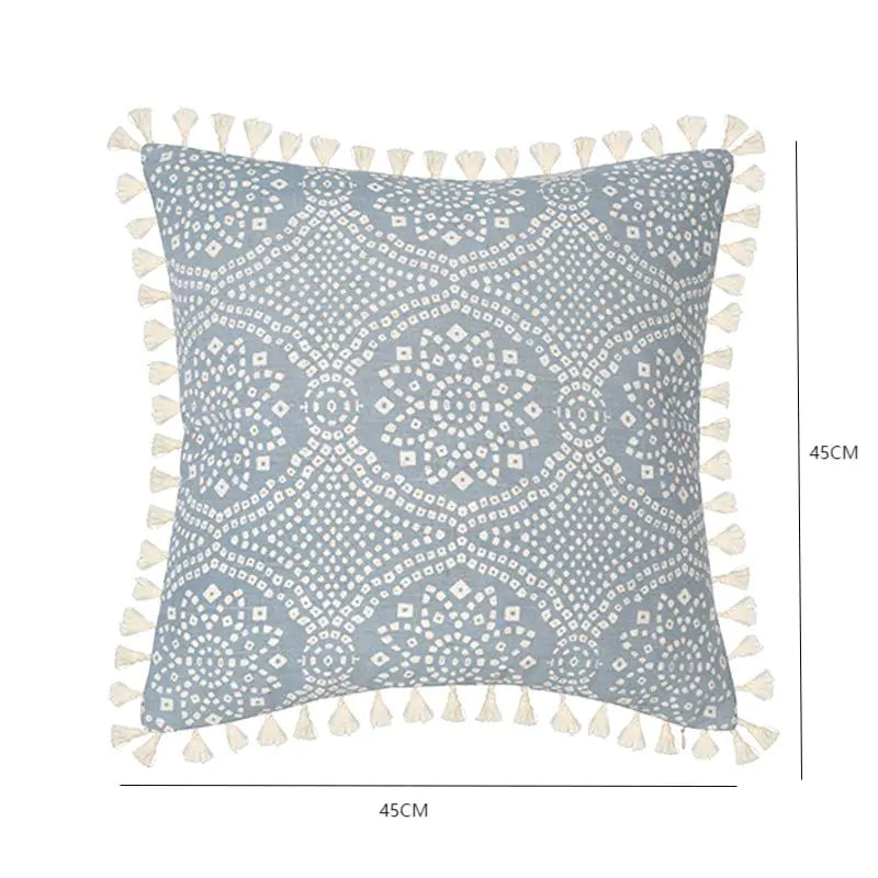 Tufted Cotton Throw Pillow Cushion Cover with Tassels