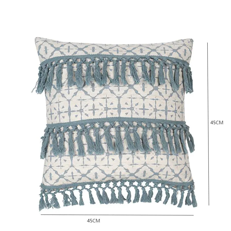 Tufted Cotton Throw Pillow Cushion Cover with Tassels