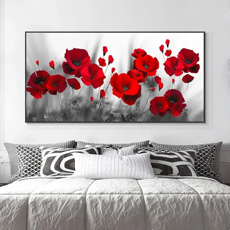 Abstract Red Bloom Flower Canvas Wall Art (No Frame)
