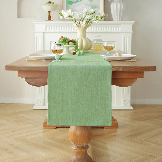 Alsoo Green Linen Table Runners 60 Inches Long Rustic Small Table Runners Boho Farmhouse Table Runners for Dining Table Decor Holiday Party and Wedding 13x60 in
